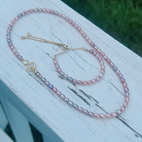 O85 Handmade Freshwater Pearl Necklace Bracelet Set - Picture 5 of 6